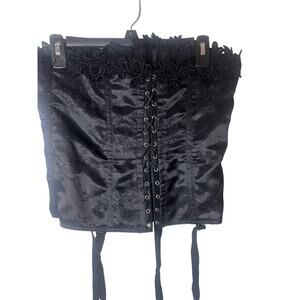 Crepe Suzette Foundations Black Boned Lace Up Corset Size 36